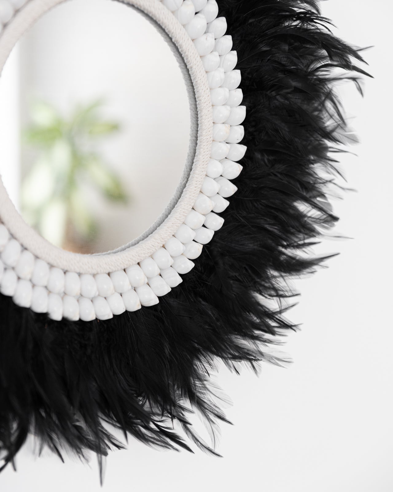 Black fluffy feather mirror