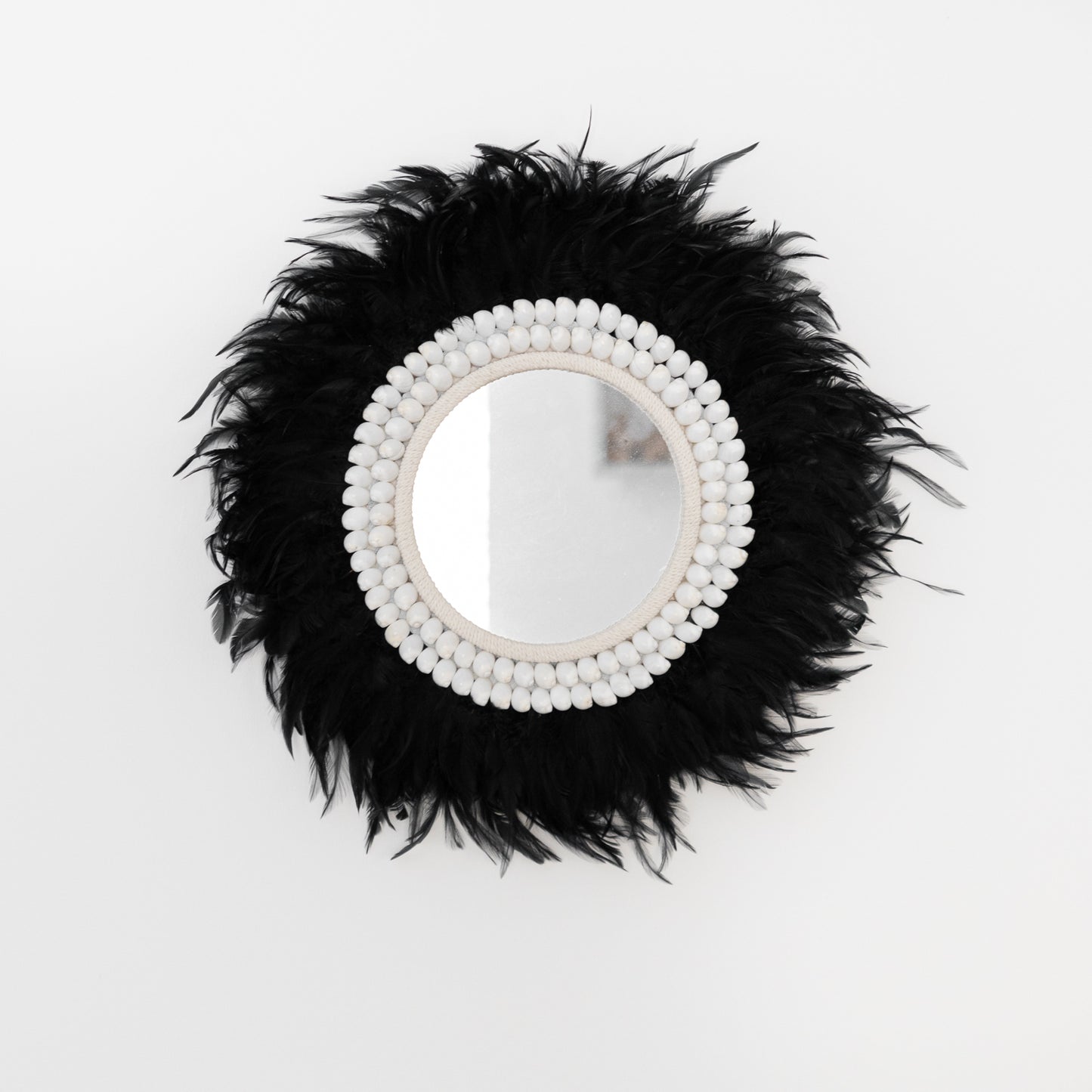 Black fluffy feather mirror