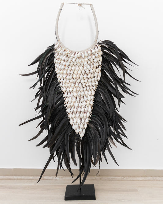 XL Black feather and shell with stand