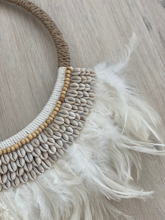 Half moon feather with shells