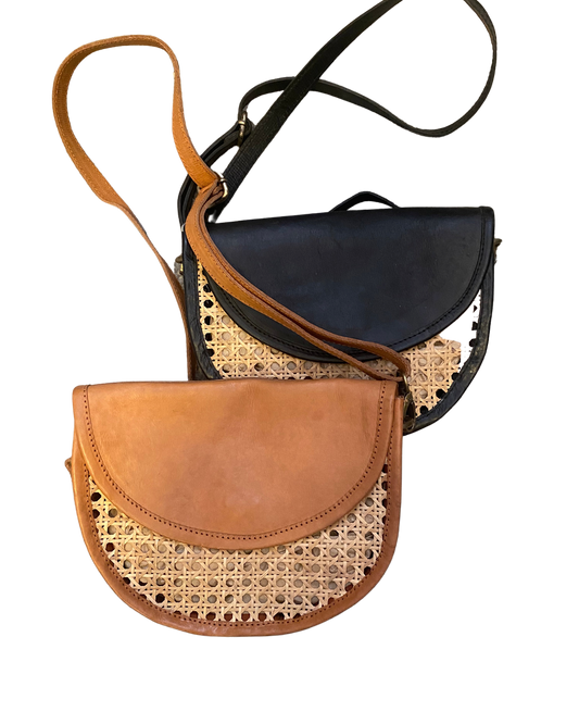 Leather and cane crossbody bag