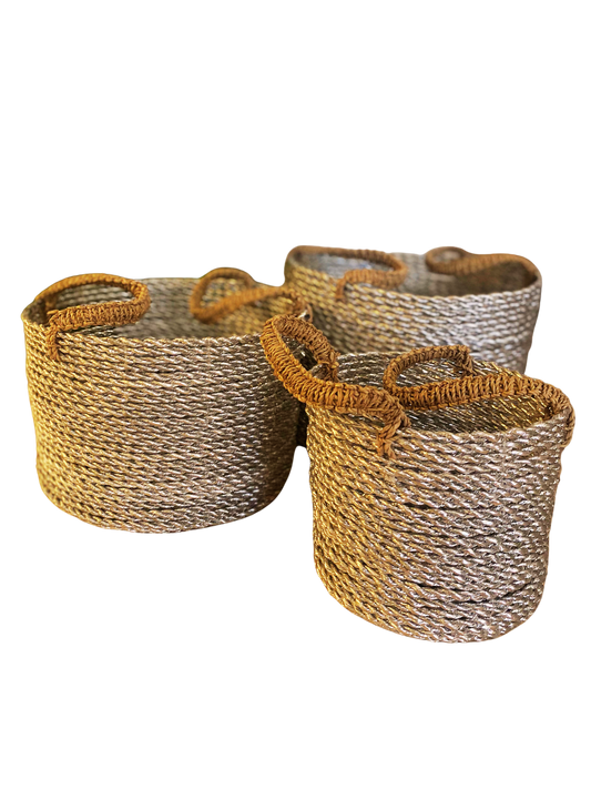 Silver baskets with natural handles