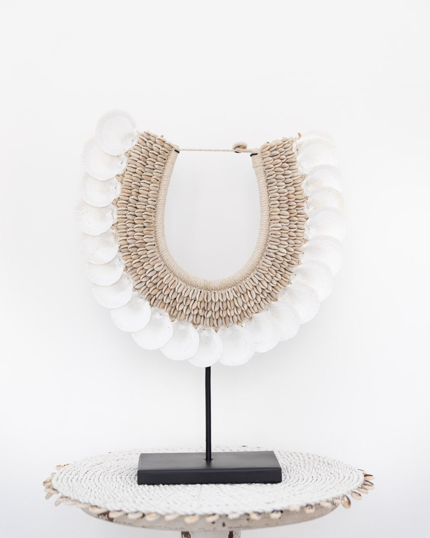 Scallop and cowrie shell decor with stand