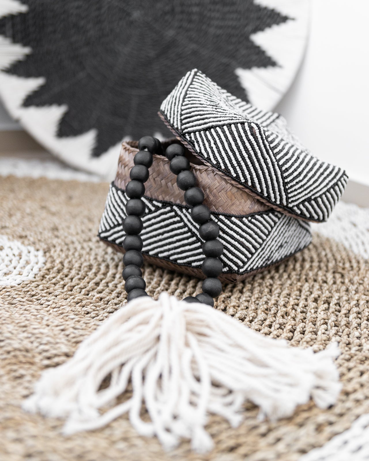 Black and white beaded box