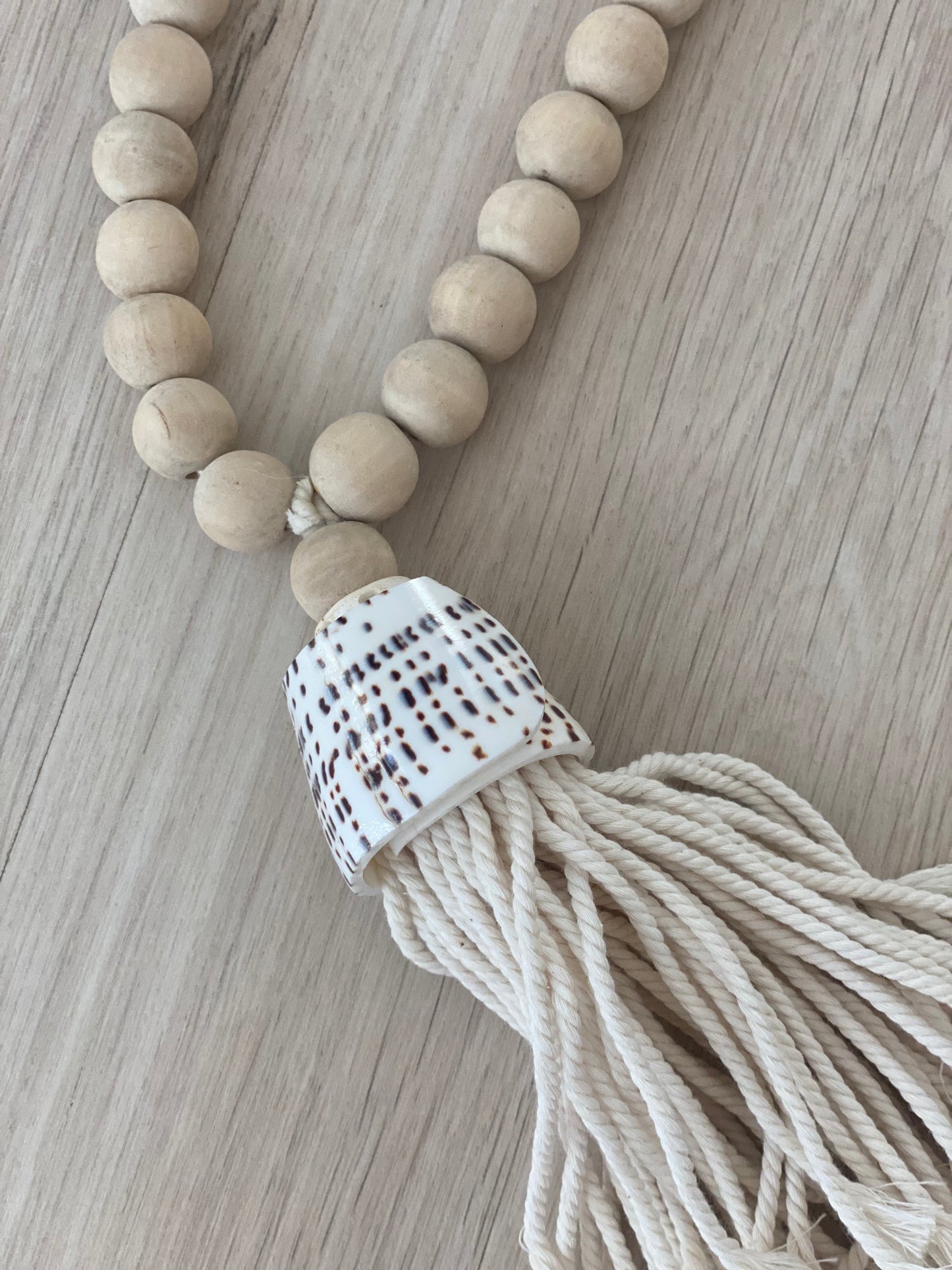 Wooden beads with sea shell