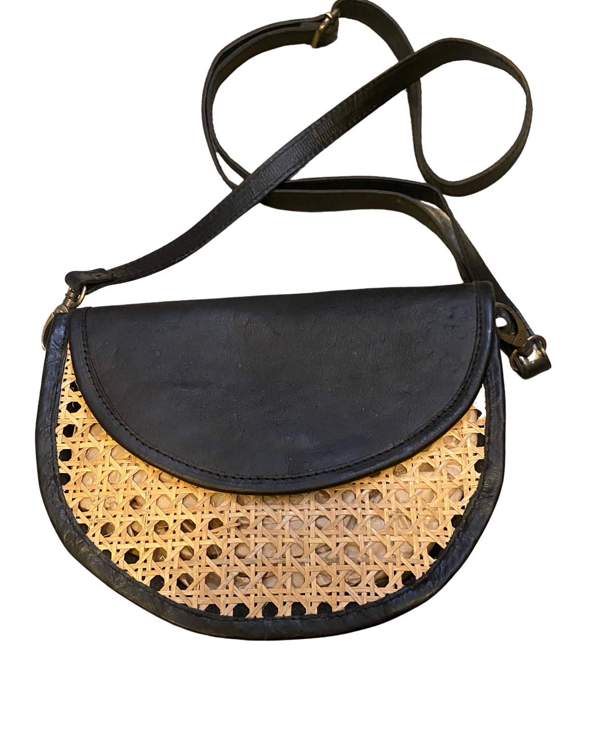 Leather and cane crossbody bag