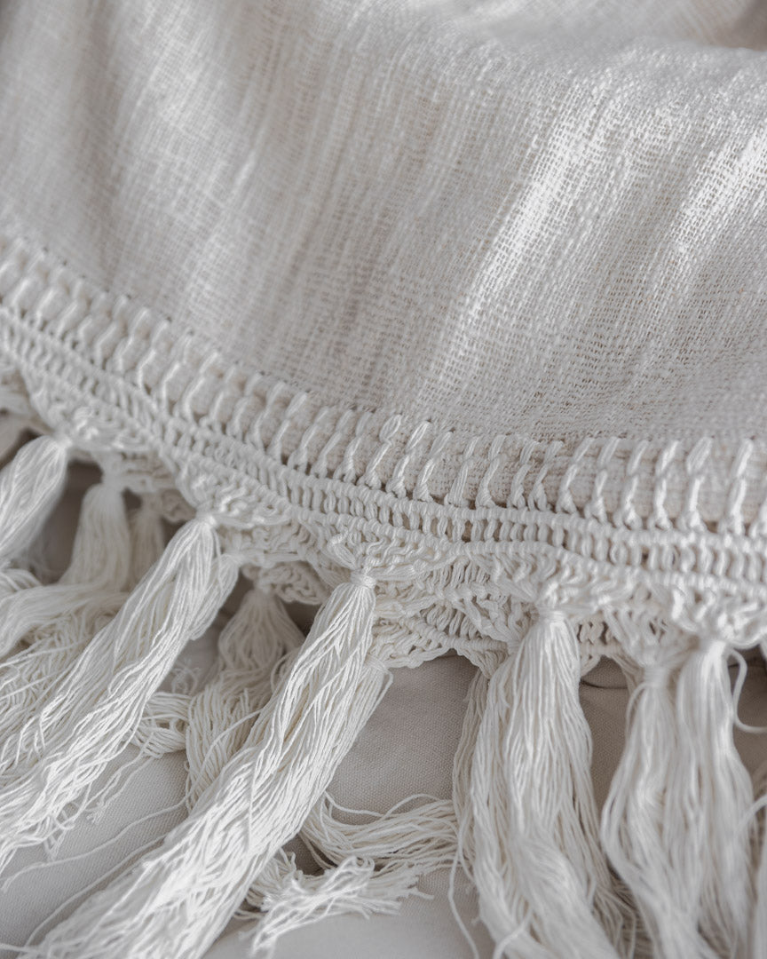 Soft fringe throw with macrame detail